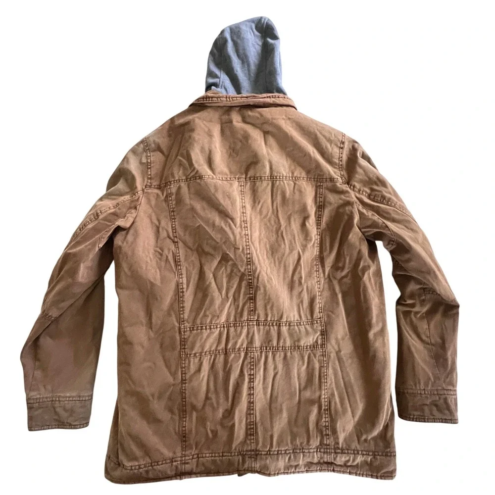 Levis Field Jacket Men L Brown Military Sherpa Lined Hooded Canvas Utility Coat